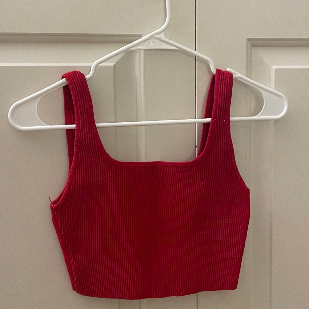 Red Ribbed Aritzia Babaton Tank Top